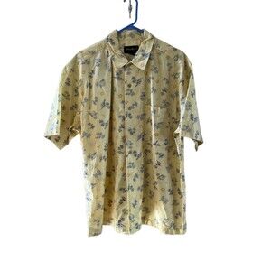 Eddie Bauer Yellow Hawaiian CAMP SHIRT Large L Island Sailboat Flower Luau